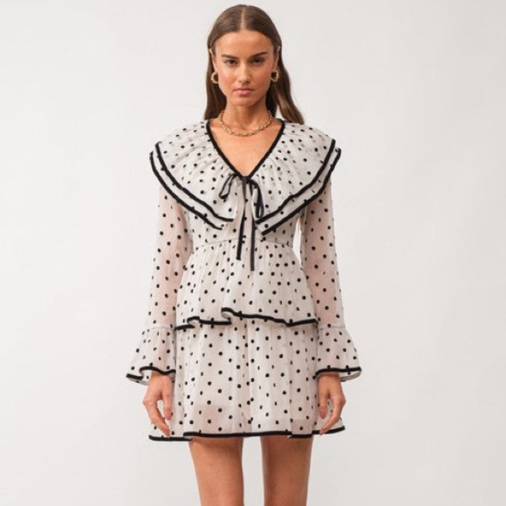 Polka Dot Ruffle Mini Dress - Black and White NWT